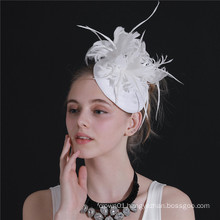 White Sinamay Base With Feather Cocktail Fascinators For Ladies Party Bride Wedding With Hair Clip